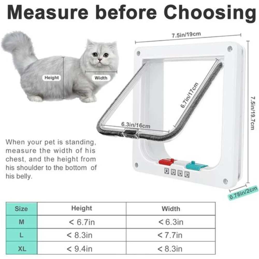 Thin Cat Door for Windows, Pet Doors and Sliding Door, Safety Pet Door with Lock